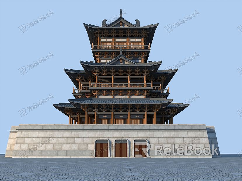 Chinese-style ancient building attic model