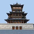 Chinese-style ancient building attic 3d model