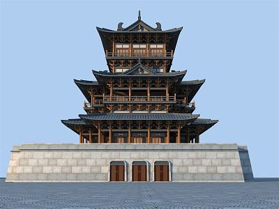 Chinese-style ancient building attic 3d model