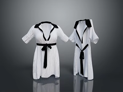Men's White Shirt with Black Collar and Belt Design Details 3d model