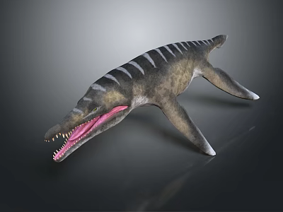 Realistic Dinosaur Model With Long Snout Sharp Teeth And Striped Aquatic Reptile 3d model