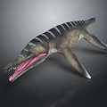 Realistic Dinosaur Model With Long Snout Sharp Teeth And Striped Aquatic Reptile 3d model