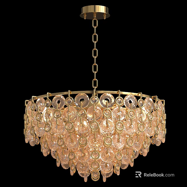 Luxurious Gold Frame Chandelier with Sparkling Crystal Pendants and Decorative Rings 3d model 