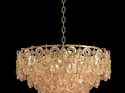 Luxurious Gold Frame Chandelier with Sparkling Crystal Pendants and Decorative Rings 3d model