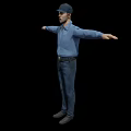 Game Movie Character In Blue Shirt And Pants With Cap Arms Outstretched On Black Background