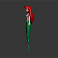 Red Haired Mermaid Game Character With Purple Top Green Tail 3D Model On Gray Background