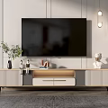 Modern TV Stand With Storage Drawers And Decorative Items Under Wall Lights