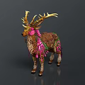 Colorful Decorated Deer with Ornate Antlers and Feather Like Patterns in Decorative Art Style
