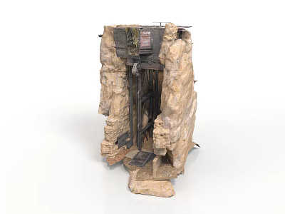 Detailed Stone Ruin Structure With Metal Frame And Mechanical Components 3d model