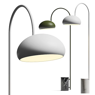 Modern Floor Lamp Design With White And Green Dome Shades And Curved Metal Stands 3d model
