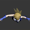 3D Model Female Character With Blonde Hair In Blue And White Outfit Holding Black Object