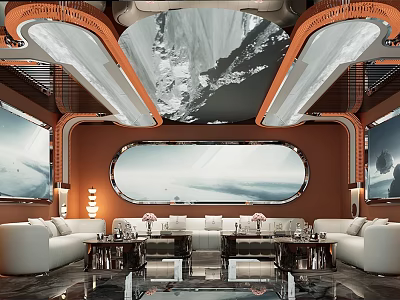 Modern Luxury KTV Interior Design With White Sofa Large Window Stylish Lighting And Unique Ceiling 3d model