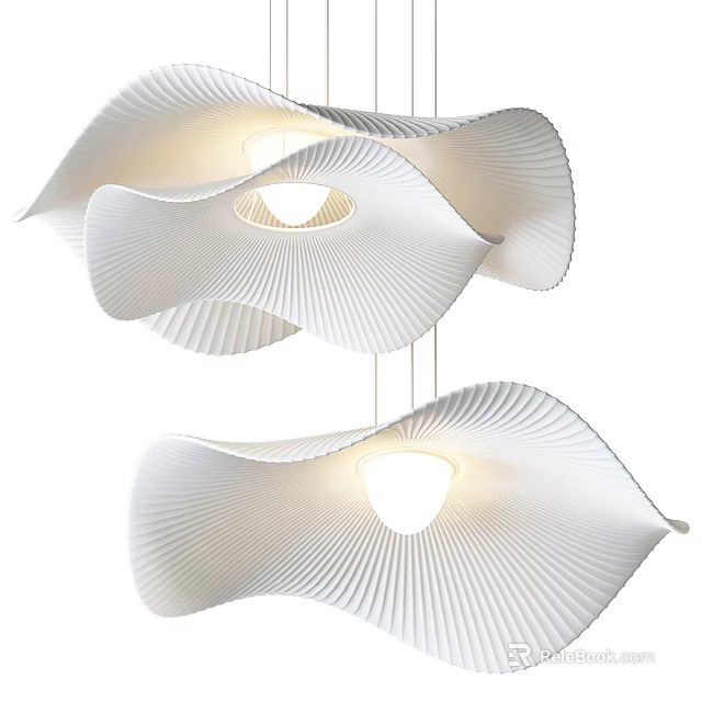 Modern White Wave Pattern Chandelier With Layered Design And Soft Glowing Light 3d model 