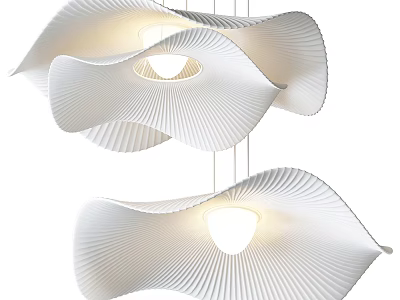 Modern White Wave Pattern Chandelier With Layered Design And Soft Glowing Light 3d model