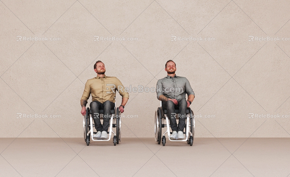 Modern double figure wheelchair 3d model