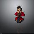 Cartoon Style Male Character With Dark Hair Beard Red Cloak Blue Outfit And Golden Details