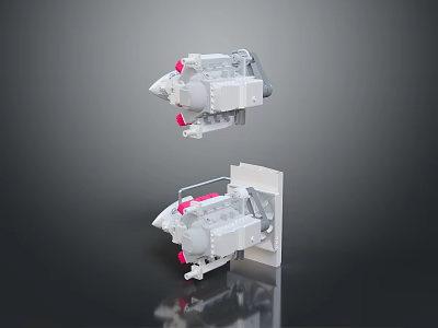 White Car Model Mechanical Components With Pink Accents And Mounted Structure 3d model