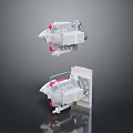 White Car Model Mechanical Components With Pink Accents And Mounted Structure