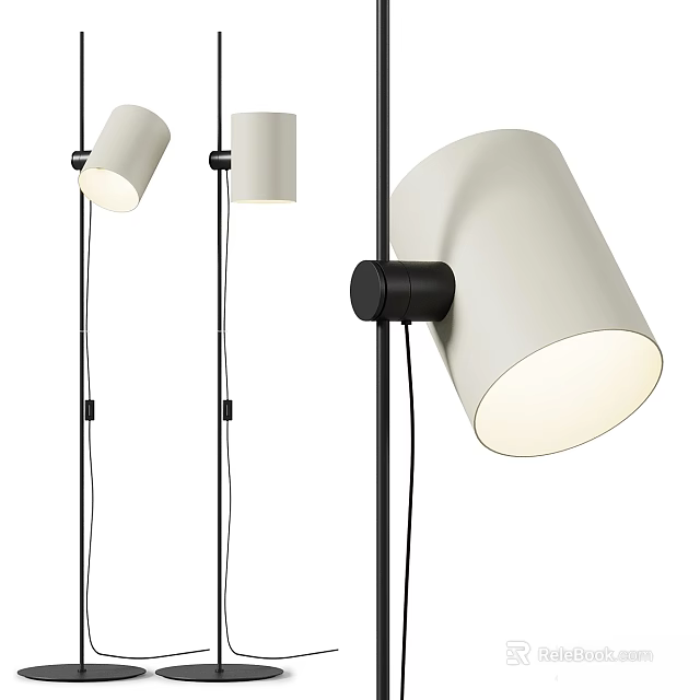Adjustable Modern Floor Lamp with Black Stand and White Cylindrical Shade 3d model 