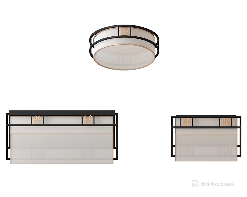 Modern Ceiling Lights Circular And Rectangular Designs With Black Frame And White Shade 3d model