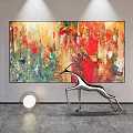 Colorful Abstract Painting With Silver Antelope Sculpture And Round Light In Modern Space