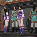 Game Movie Characters In Ancient Costumes Standing On Traditional Chinese Stage With Decorative Curtains
