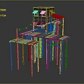 Elevated Scenery Featuring Stilted House Rusty Metal Pillars Wooden Platforms Green Awnings And Colorful Flags