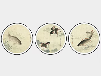 New Chinese-style round frame painting fresh and elegant ink painting decorative painting 3d model
