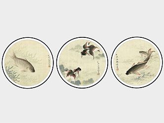 New Chinese-style round frame painting fresh and elegant ink painting decorative painting 3d model