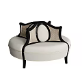 Elegant White Round Sectional Sofa With Black Frame Mesh Backrest And Round Cushion 3d model