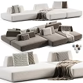 Modern Sectional Sofa In Gray Beige White With Throw Pillows And Soft Blankets 3d model