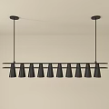 Modern Black Chandelier With Multiple Cone Shaped Shades Hanging From Ceiling 3d model