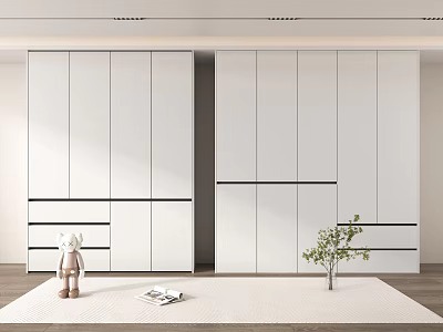 Minimalist Modern White Wardrobe With Sleek Cabinets And Black Accent Lines 3d model