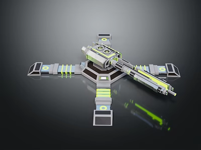 Sci Fi Mechanical Weapon With Glowing Green Elements And 3D Structure Design 3d model