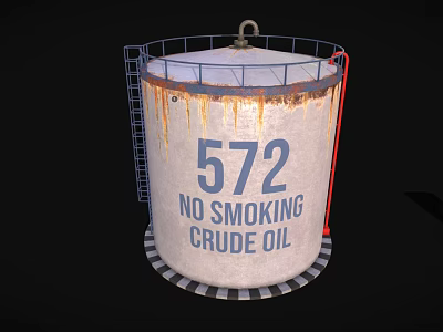Rusty Crude Oil Storage Tank With Number 572 No Smoking Sign Ladder And Railing 3d model