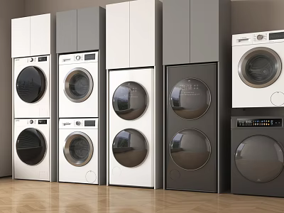 Modern Front Loading Washing Machines In White And Gray Sleek Designs 3d model