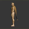 Golden Muscular Man Statue with Cape and Separate Head on Dark Background