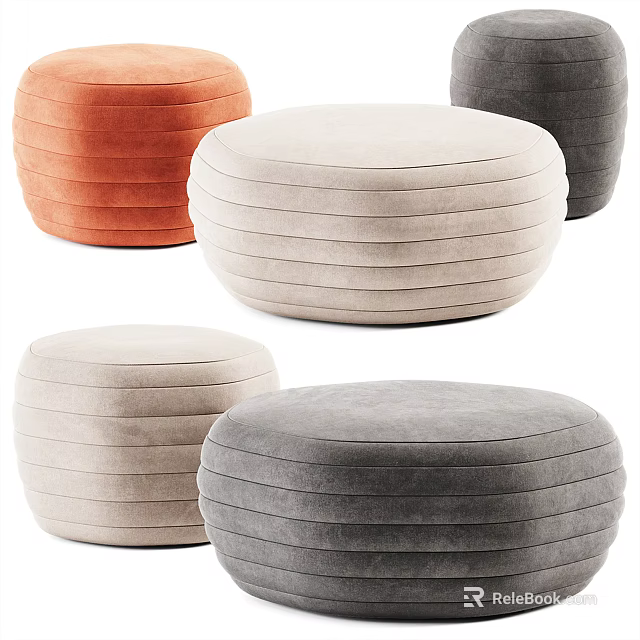 Multiple Colored Round Ottoman Stools With Striped Velvet Upholstery Design 3d model 