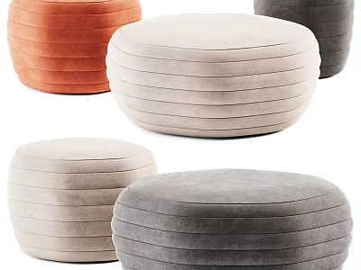 Multiple Colored Round Ottoman Stools With Striped Velvet Upholstery Design 3d model