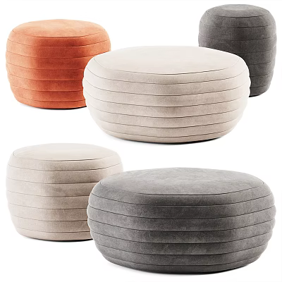 Multiple Colored Round Ottoman Stools With Striped Velvet Upholstery Design 3d model