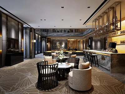 Elegant Luxury Sales Office Interior With Comfortable Seats And Marble Bar Lounge Space 3d model