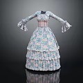 Elegant Vintage Floral Dress with Ruffled Bell Sleeves Fitted Corset Bodice and Layered Ruffled Skirt