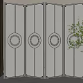 Modern Four Panel Room Divider With Circular Decorative Patterns And Metallic Frame 3d model