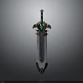 Hero Character And Mythical Creature Holding Ornate Decorative Sword With Gemstone Accents