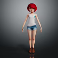 Game And Movie Character With Red Hair White Tank Top Denim Shorts Brown Boots