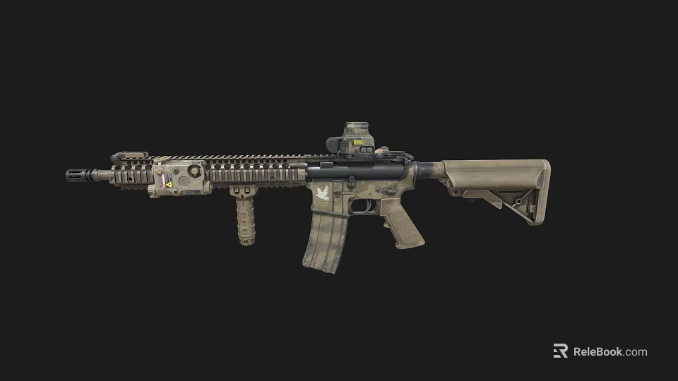 Tactical Military Rifle With Camouflage Design Long Barrel And Ventilated Handguard 3d model 