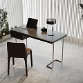 Modern Home Office Desk With Laptop Table Lamp Chair And Green Plants