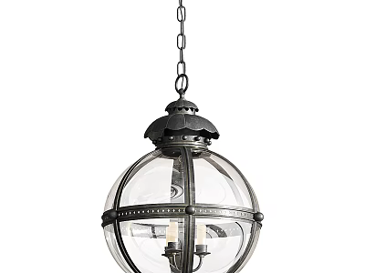 Classic Pendant Light With Black Top Transparent Spherical Glass Shade And Metal Frame Chain 3d model