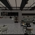 Elegant Modern Café Interior Design With Black Pendant Lights Round Tables And Light Chairs