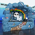 Rock Shaped Reception Desk With Panda Theme Rainbow Arch And Ocean Elements 3d model